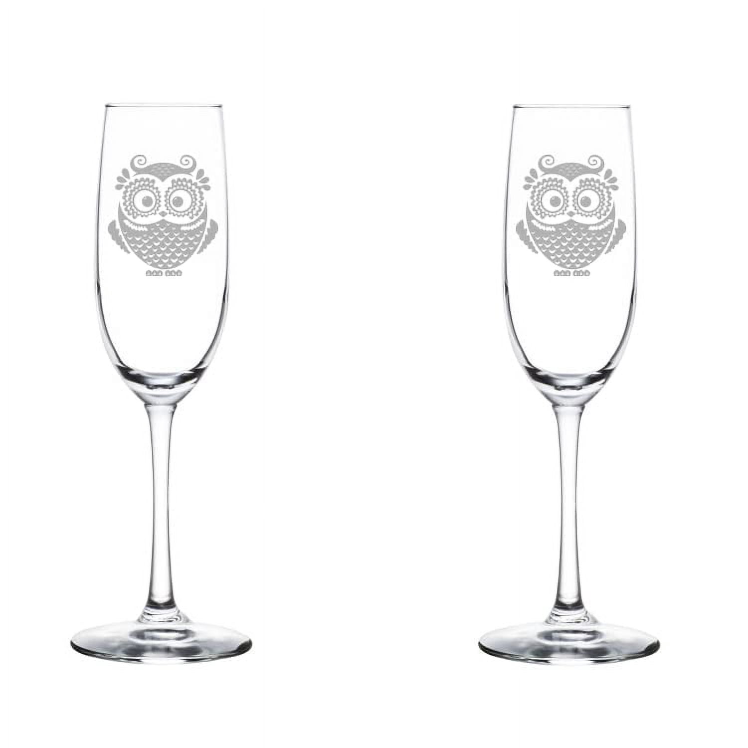 Set of 2 Glass Champagne Flutes Sparkling Wine Glasses Owl Vintage (8 oz Stemmed)