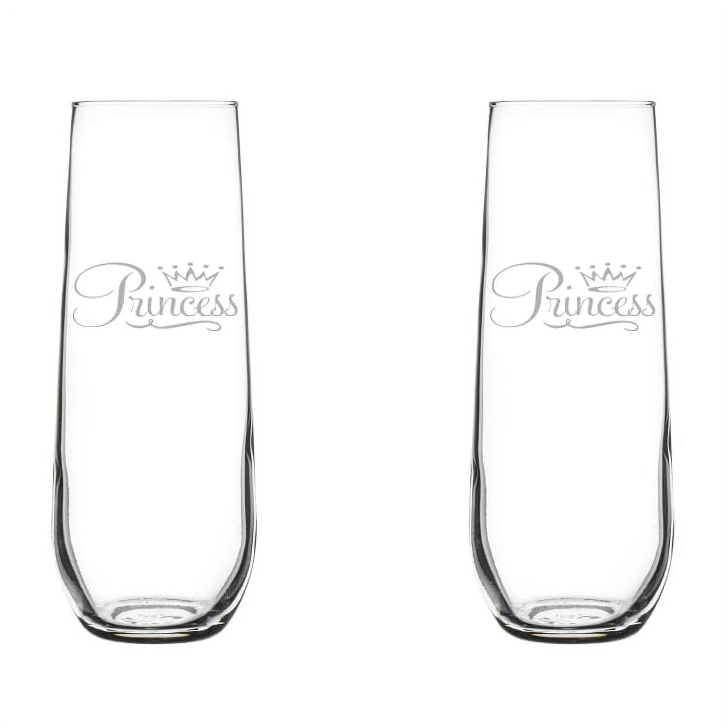 Set of 2 Glass Champagne Flutes Sparkling Wine Glasses Princess Fancy (8.5 oz Stemless)