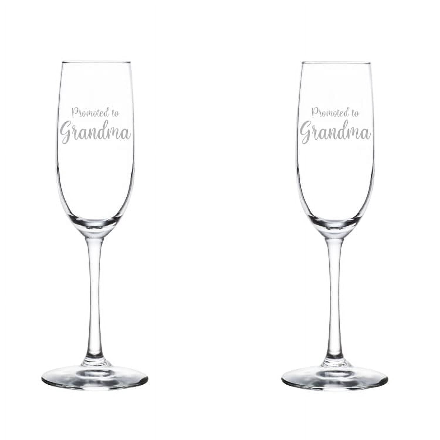 Set of 2 Glass Champagne Flutes Sparkling Wine Glasses Promoted To Grandma New Grandmother Pregnancy Announcement (8 oz Stemmed)