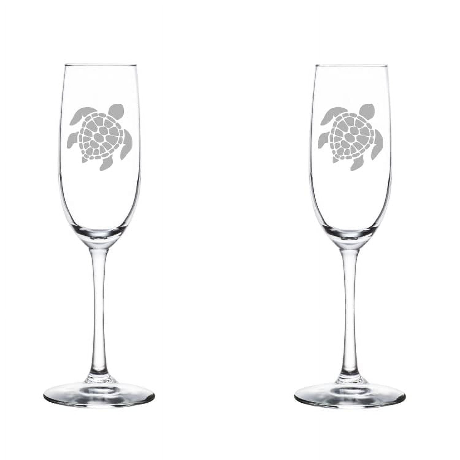 Set of 2 Glass Champagne Flutes Sparkling Wine Glasses Sea Turtle (8 oz Stemmed)