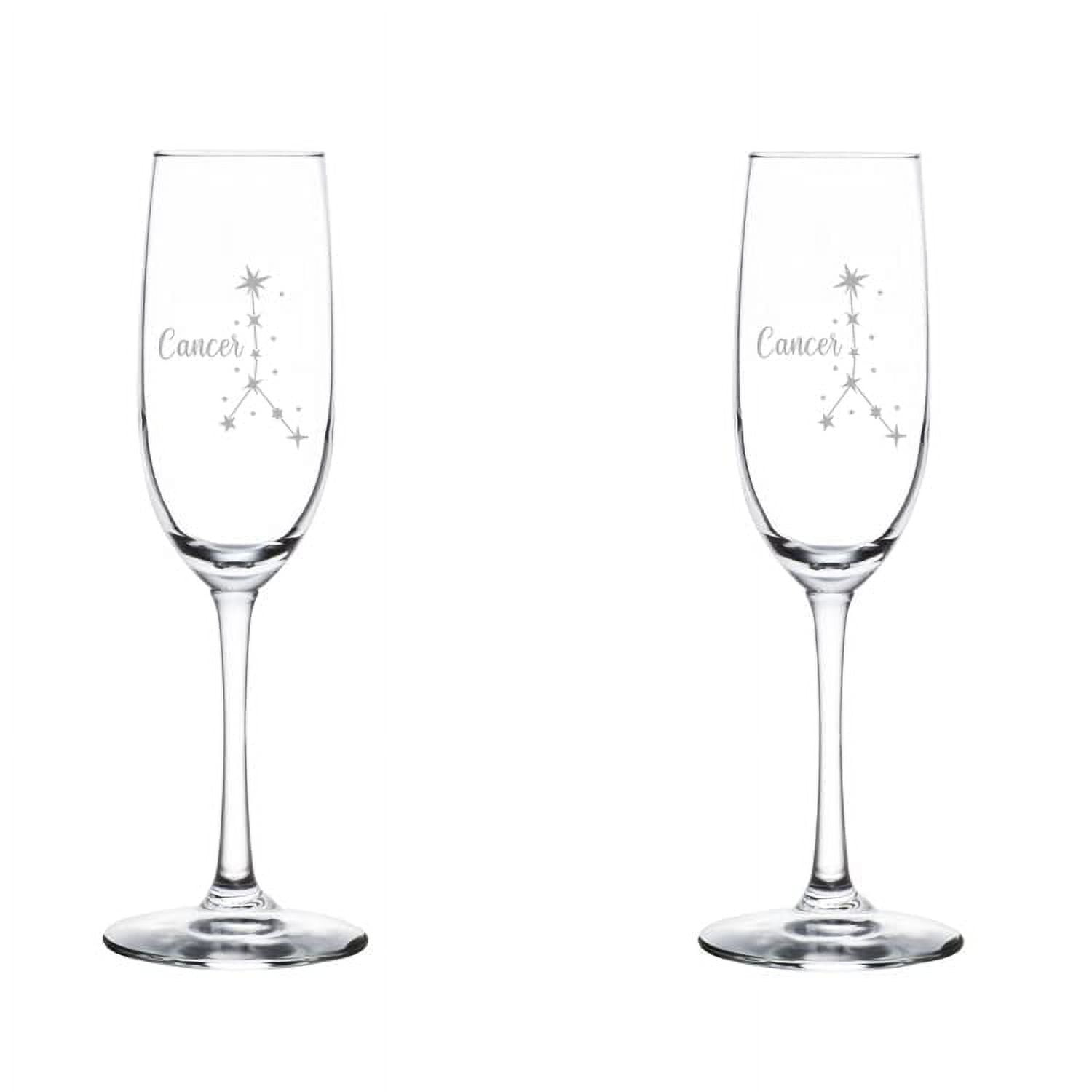 Set of 2 Glass Champagne Flutes Sparkling Wine Glasses Star Zodiac Horoscope Constellation 8 oz Stemmed (Cancer)