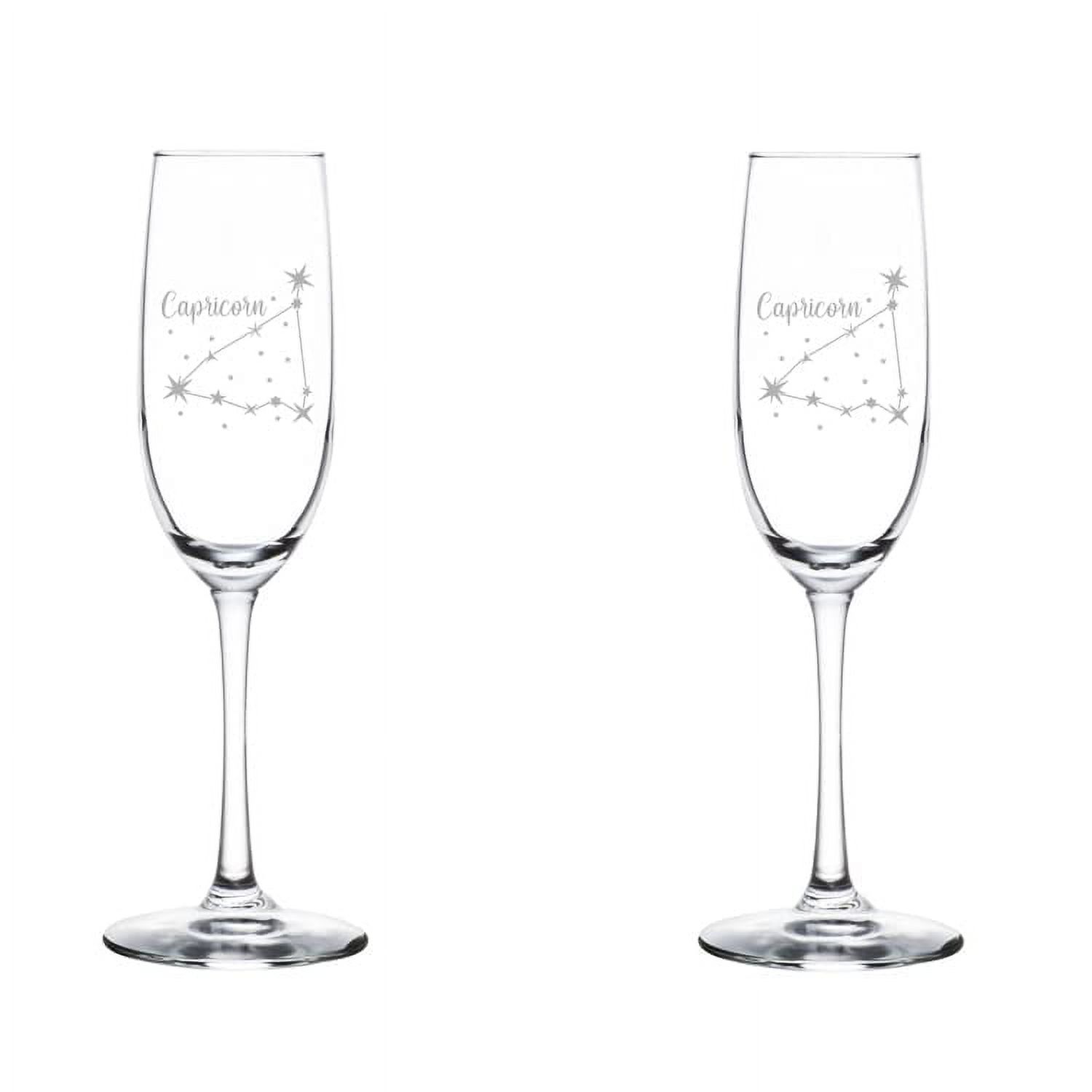 Set of 2 Glass Champagne Flutes Sparkling Wine Glasses Star Zodiac Horoscope Constellation 8 oz Stemmed (Capricorn)