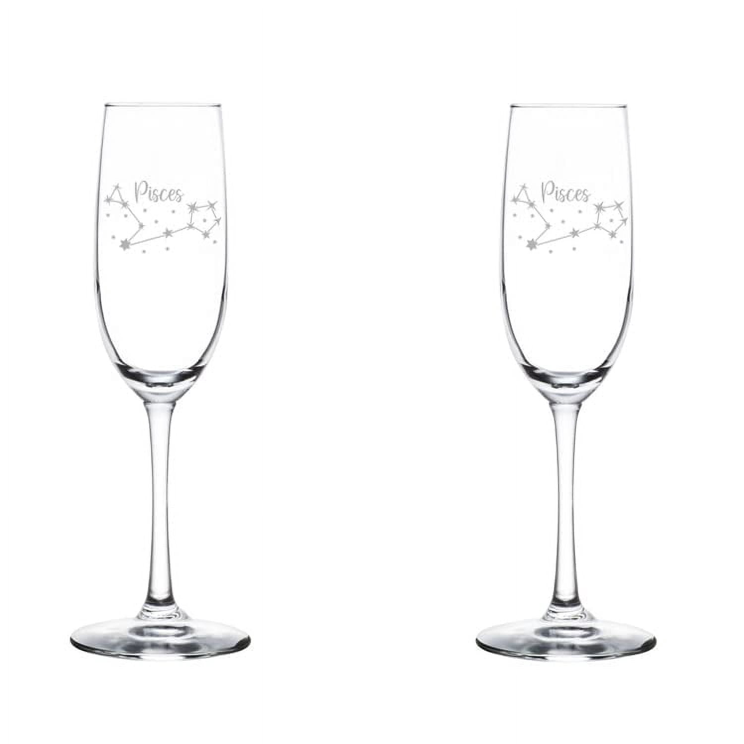 Set of 2 Glass Champagne Flutes Sparkling Wine Glasses Star Zodiac Horoscope Constellation 8 oz Stemmed (Pisces)