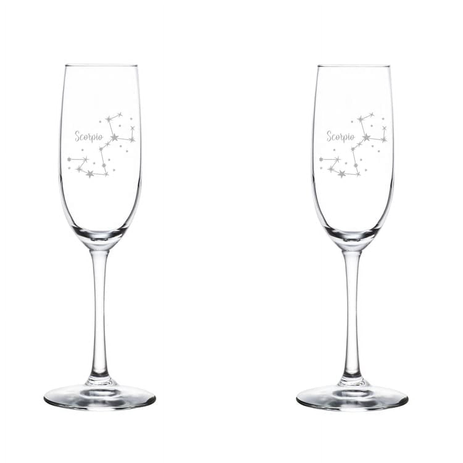 Set of 2 Glass Champagne Flutes Sparkling Wine Glasses Star Zodiac Horoscope Constellation 8 oz Stemmed (Scorpio)