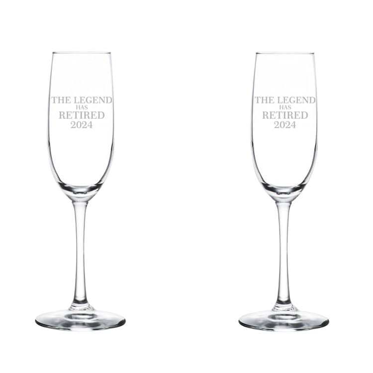 Set of 2 Glass Champagne Flutes Sparkling Wine Glasses The Legend Has Retired 2024 Retirement Gift (8 oz Stemmed)
