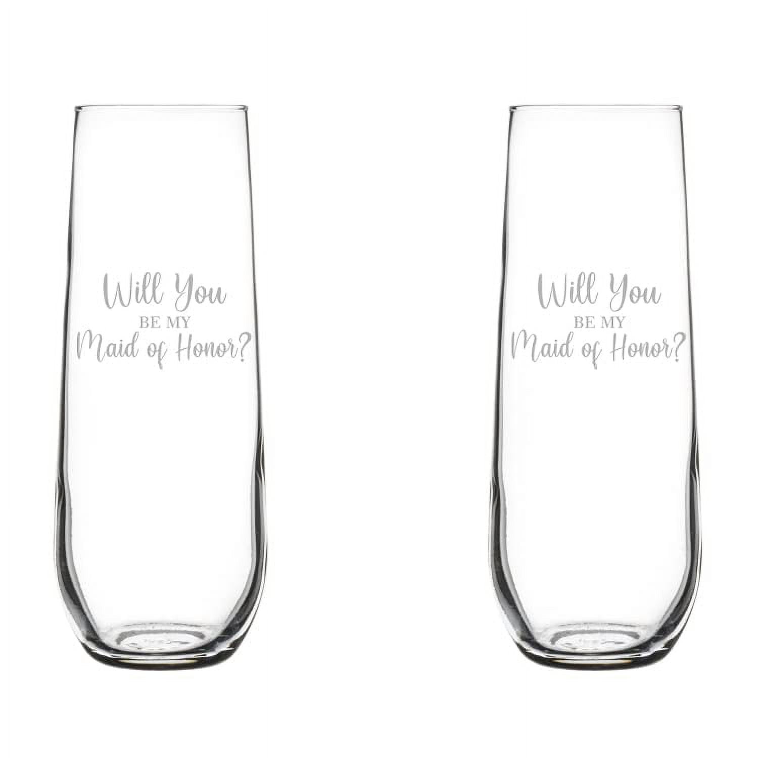 Set of 2 Glass Champagne Flutes Sparkling Wine Glasses Will You Be My Maid Of Honor Proposal (8.5 oz Stemless)