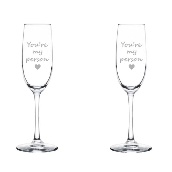Set of 2 Glass Champagne Flutes Sparkling Wine Glasses You're My Person (8 oz Stemmed)