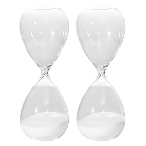 Set of 2 Glass Hourglasses with White Sand, 8" Timer for Home Office, Modern Desk Décor & Mindfulness Display, Elegant Glass Design