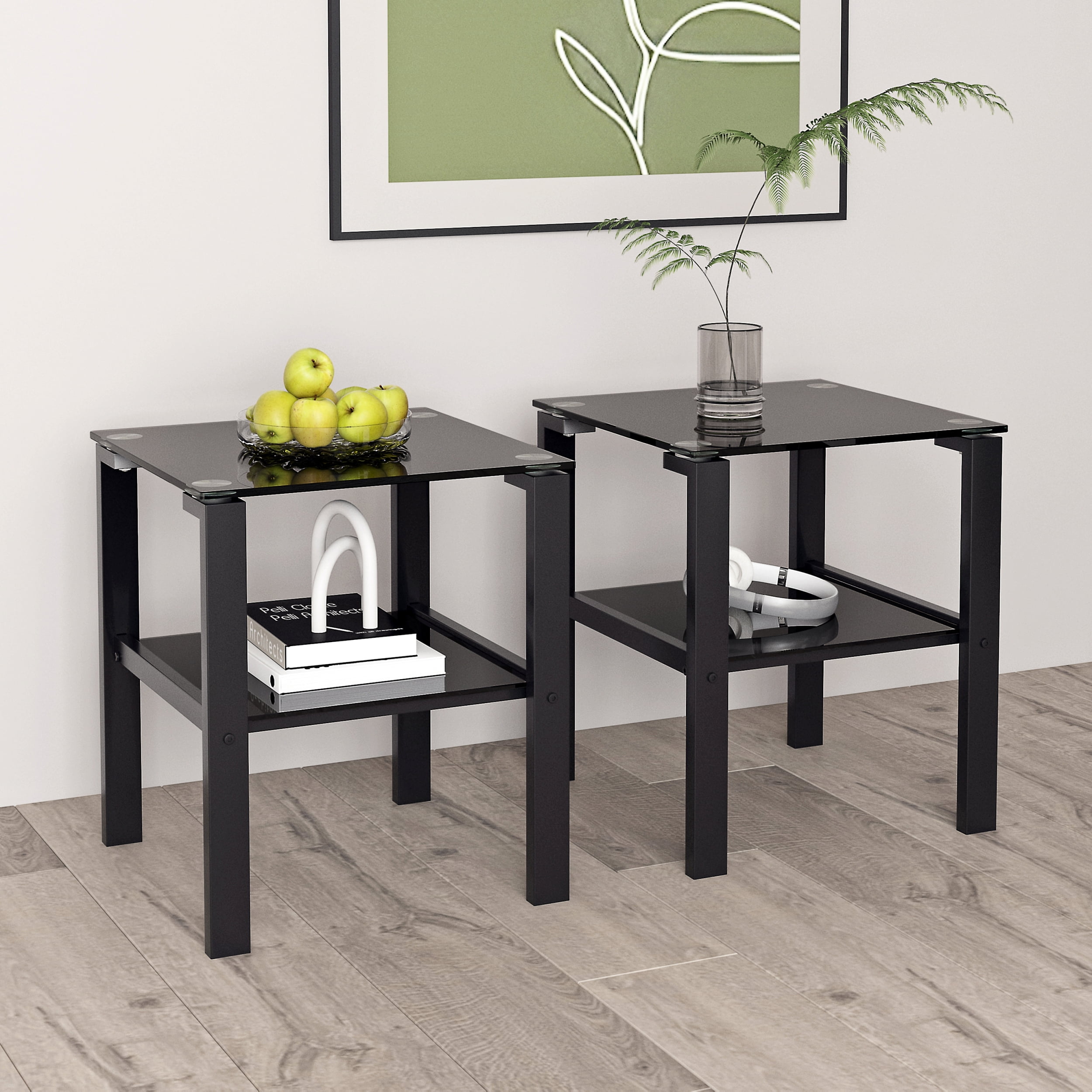 Set of 2, Glass two layer tea table, small round table, bedroom corner ...