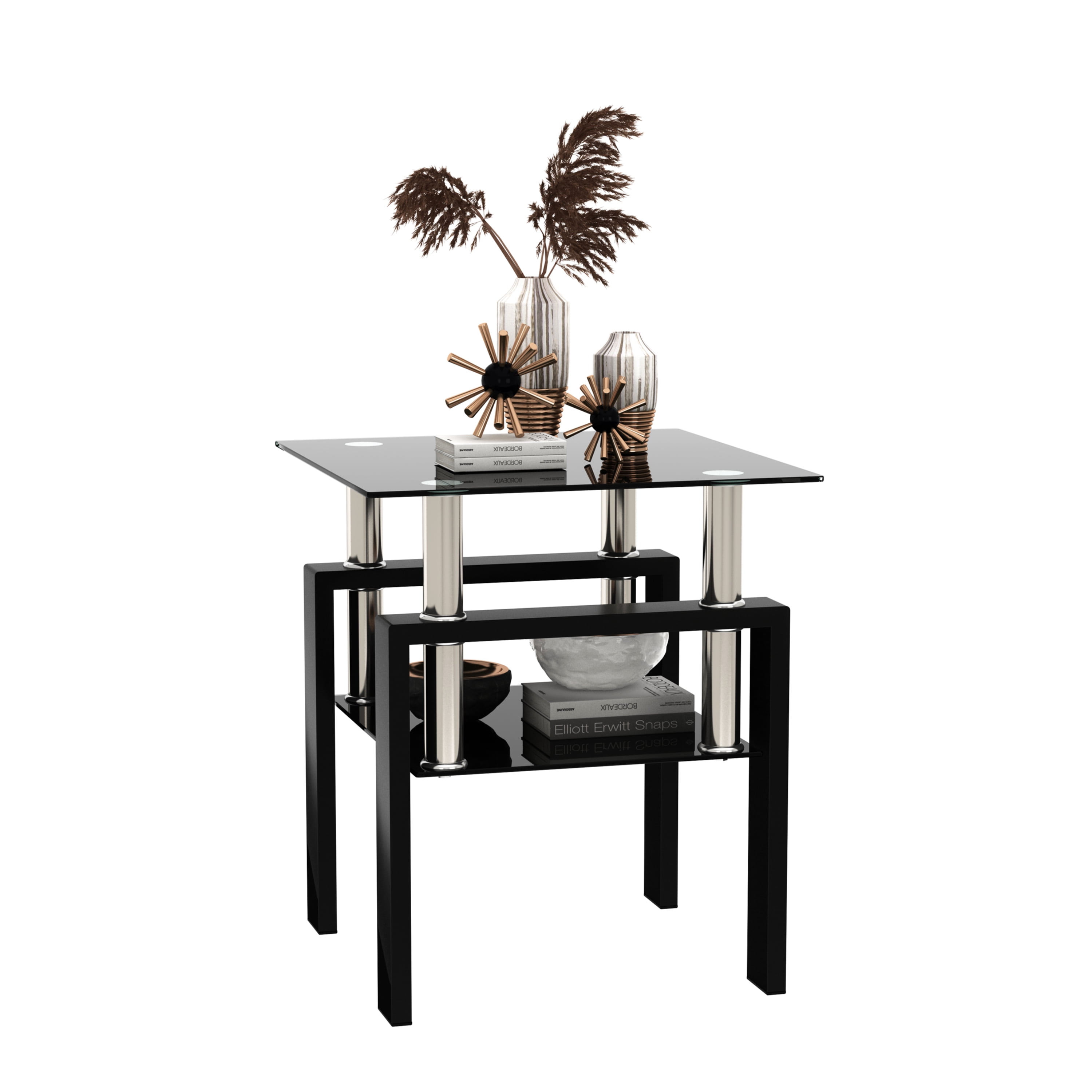 Set of 2, Glass two layer tea table, small round table, bedroom corner ...