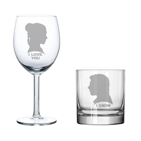 Set of 2 Glasses I Love You I Know For Couple Anniversary Engagement Wedding (10 oz WINE & Rocks Whiskey)