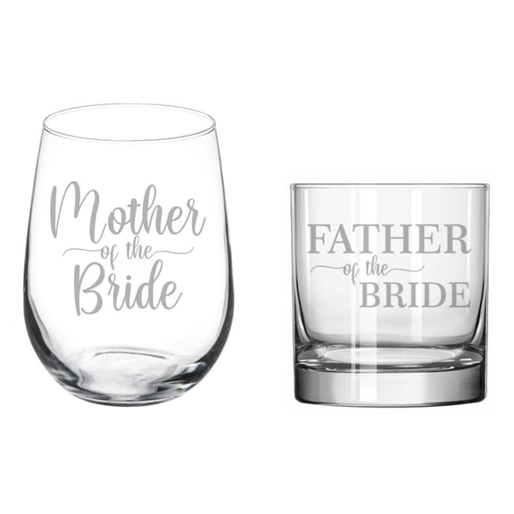 Set of 2 Glasses Stemless WINE & ROCKS Whiskey Gift Mother Of The Bride & Father Of The Bride