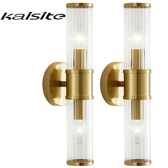 KAISITE Brass Wall Sconce Modern Unique Design 2-Light E12 Gold Wall Sconce with Clear Glass Shade