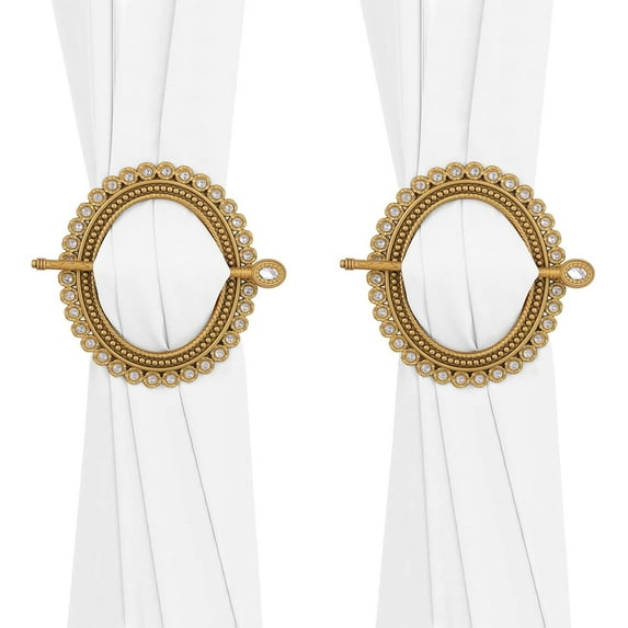 Set of 2 Gold Curtain Tie with Rod Plastic Curtain Buckle Drapery Holdbacks Curtain Ring Drapery Tiebacks for Window Decoration