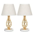 thumbnail image 1 of Set of 2 Gold Vintage Nightstand Table Lamps Marble Base & Linen Fabric Shade, 1 of 5