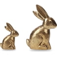 thumbnail image 1 of Set of 2 Golden Wooden Bunny Figurines Small Easter Rabbit Statue for Home, Spring Decor, Gift, 1 of 15