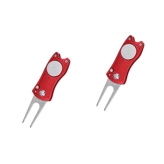 Set of 2 Golf Club Cleaning Kit Glove Pitch Mark Repair Tool Red