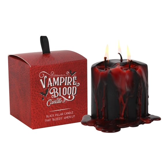 Set of 2 Gothic Vampire Blood Black Unscented Pillar Candles that Bleed Red 3" H