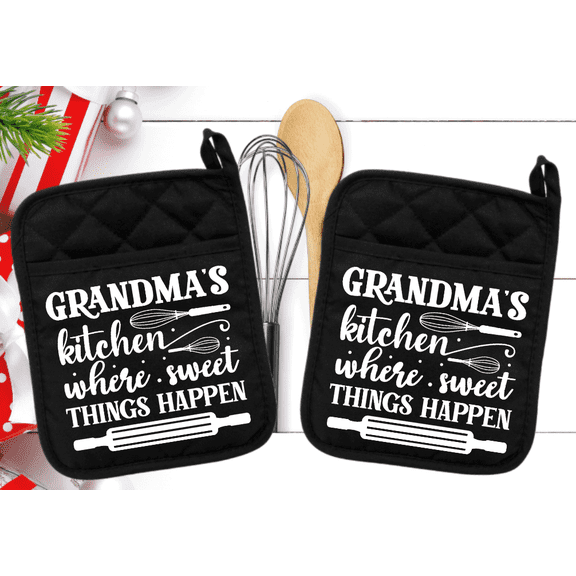 Set of 2 Grandmas kitchen where sweet thing happen Pot Holder - Oven Mitt - Hot Pad - Polyester & Neoprene - 9" x 7" svg101