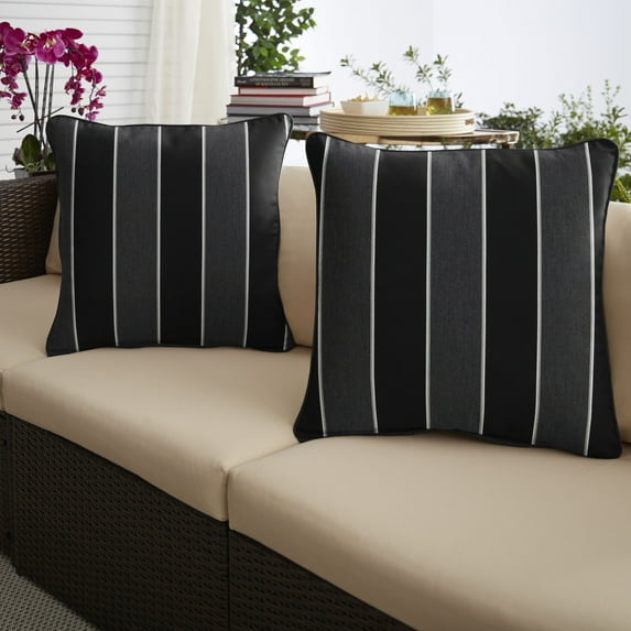 Set of 2 Granite Gray and Black Sunbrella Outdoor Pillow 18"