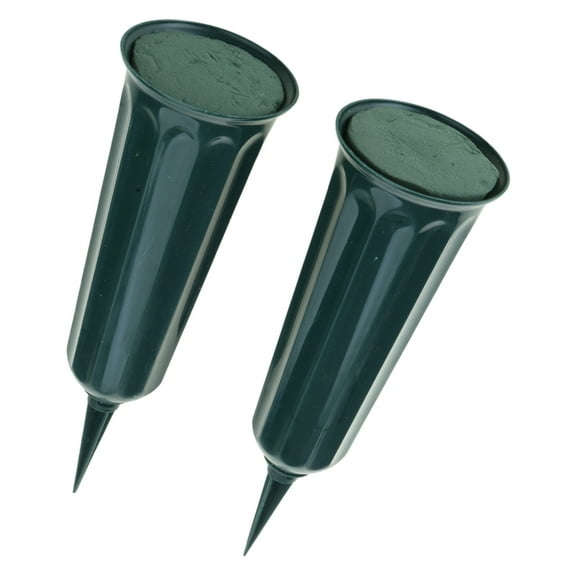 Set of 2 Grave Vases with Plastic Base and Inside Foam Perfect Fixing Holders for Outdoor Lawn and Graveside Memorials