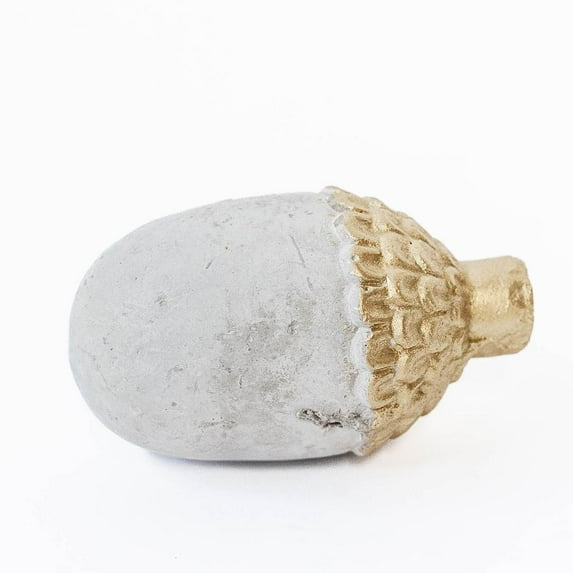 Set of 2 Gray And Gold Cement Acorn Figurine