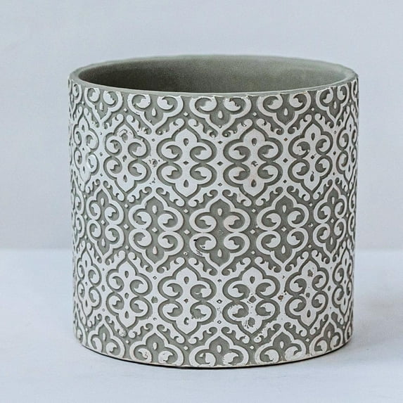Set of 2 Gray And White Geometric Pattern Planter