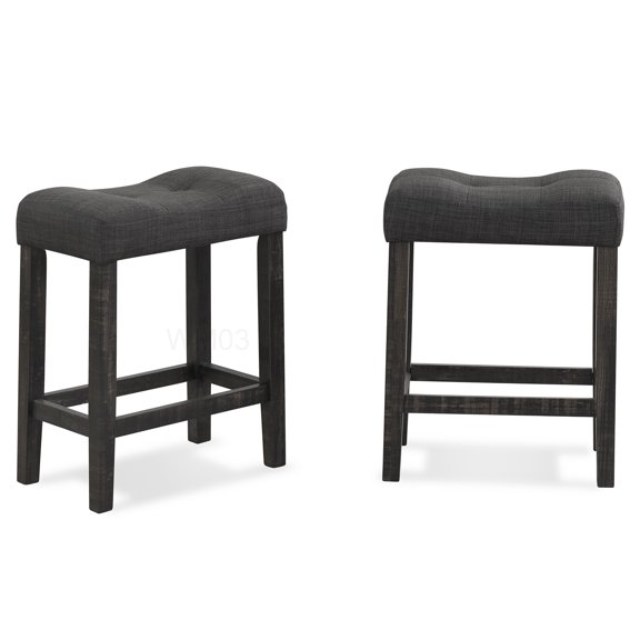 Set of 2 Gray Kitchen Island Stools with Button Tufted Upholstery and Wooden Frame