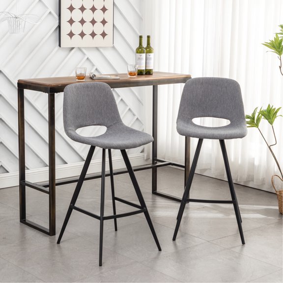 Set of 2 Gray Polyester Kitchen Stools / Comfortable and Easy - to - Assemble Seating