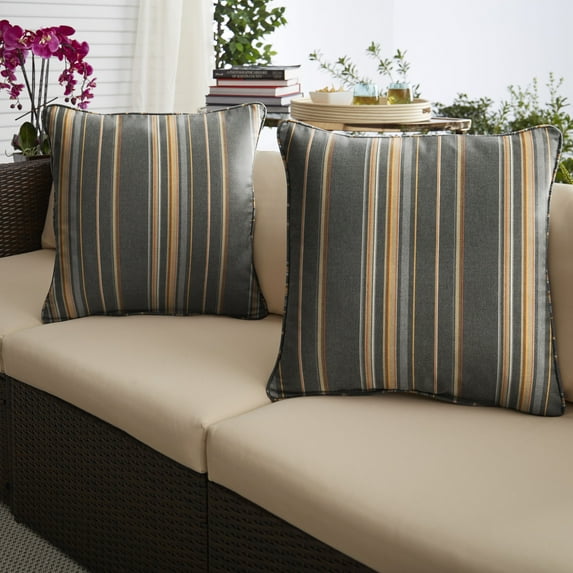 Set of 2 Gray and Orange Stripe Sunbrella Outdoor Pillow 18"