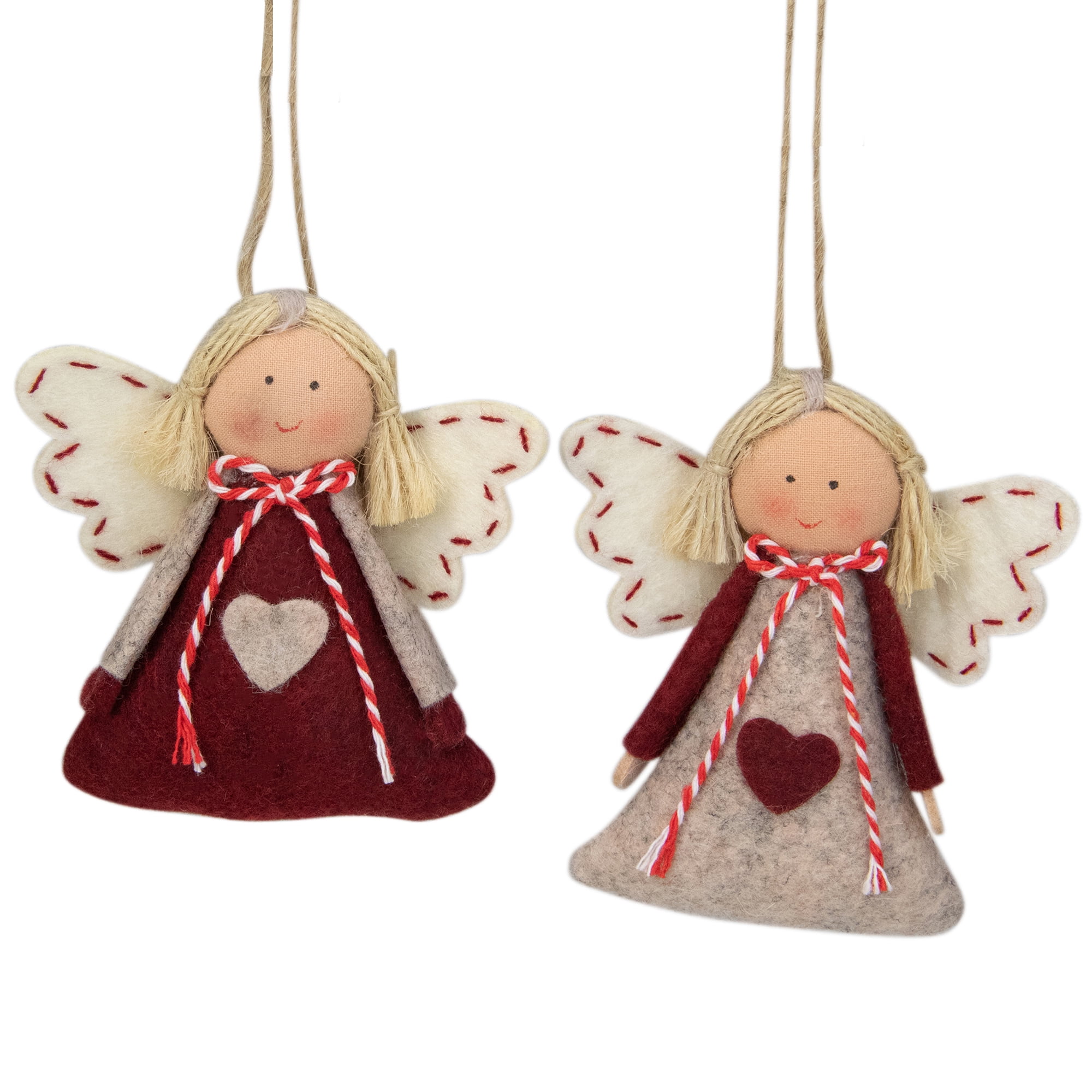Set of 2 Gray and Red Holiday Angel Girl Decorative Hanging Christmas Ornaments 3.5"