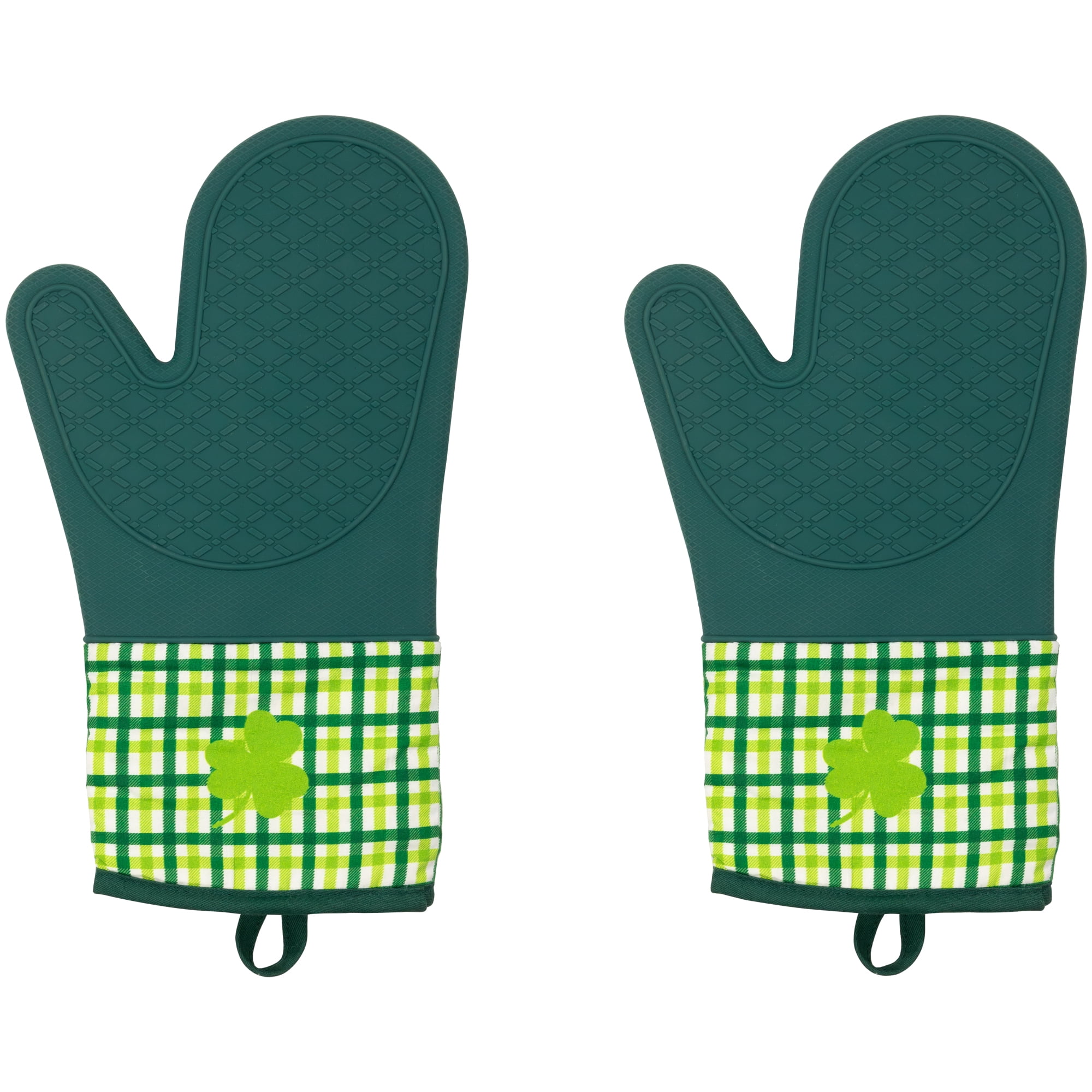 Northlight Plaid Shamrock St. Patrick's Day Kitchen Oven Mitts - 12.5" - Green - Set of 2
