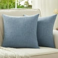 thumbnail image 1 of Set of 2 Grey Blue Pillow Covers 18x18 Inch Rustic Linen Square Decorative Throw Pillow Covers for Sofa Couch Farmhouse Home Decorations, 1 of 6