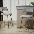 thumbnail image 1 of Set of 2 Grey Corduroy Counter Height Bar Stools with Back, Golden Chrome Base and Footrest, 26 Inch Kitchen Island Stools, 1 of 9