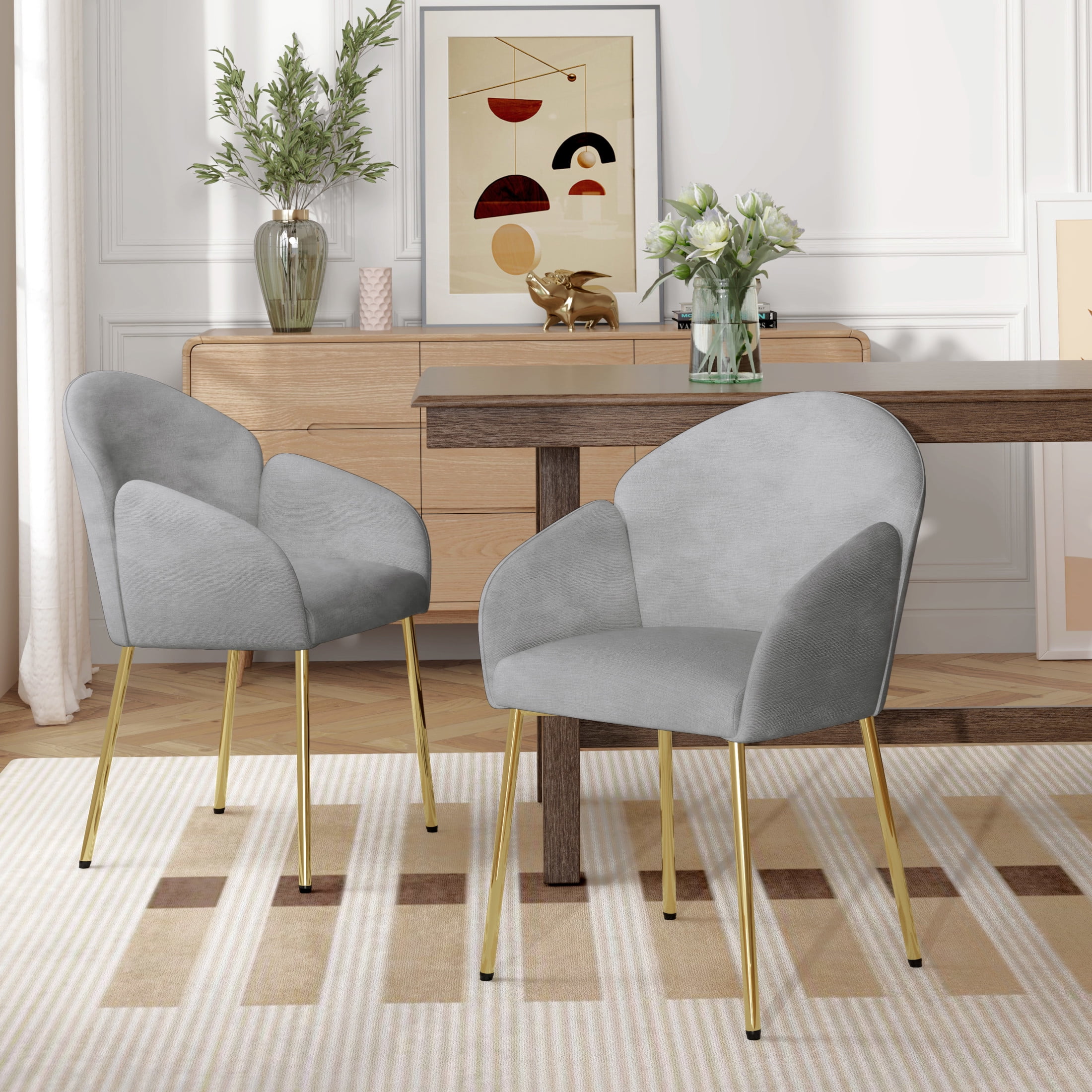 Set of 2 Grey Polyester Round Back Dining Chairs