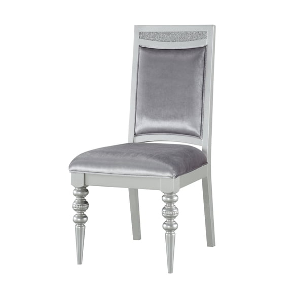 Set of 2 Grey Side Chairs with Sturdy Legs and Platinum Finish for a Stable Seating Solution