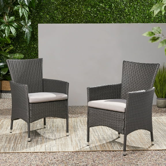 Set of 2 Grey Wicker Dining Chairs, 33" Height Modern Patio Chairs with Tubular Steel Frame - Indoor/Outdoor Use