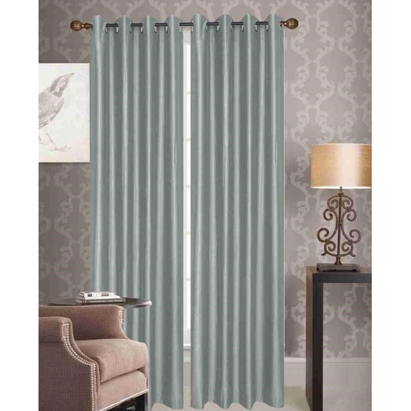 Set of 2 Grommet Top Faux Silk Curtain Panels, 84" Long, Silver