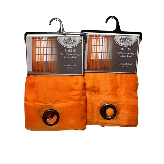 Set of 2 Grommet Top Sheer Curtain Panels, 84" Long, Orange