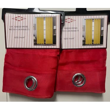 Set of 2 Grommet Top Sheer Curtain Panels, 84" Long, Red