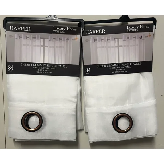 Set of 2 Grommet Top Sheer Curtain Panels, 84" Long, White