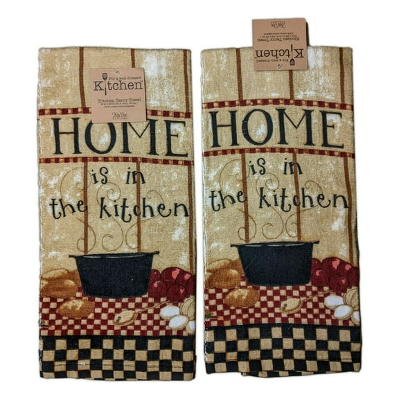 Set of 2 HOME IS IN THE KITCHEN Cotton Terry Kitchen Towels by Kay Dee Designs