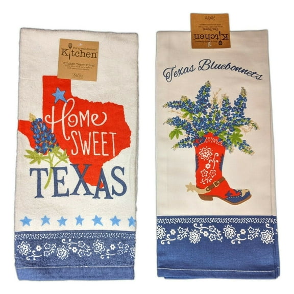 Set of 2 HOME SWEET TEXAS Bluebonnets Terry & Tea Towels by Kay Dee Designs