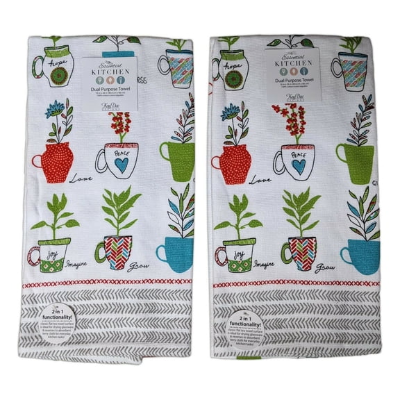 Set of 2 HOUSE RULES HERBAL CUPS Terry Kitchen Towels by Kay Dee Designs