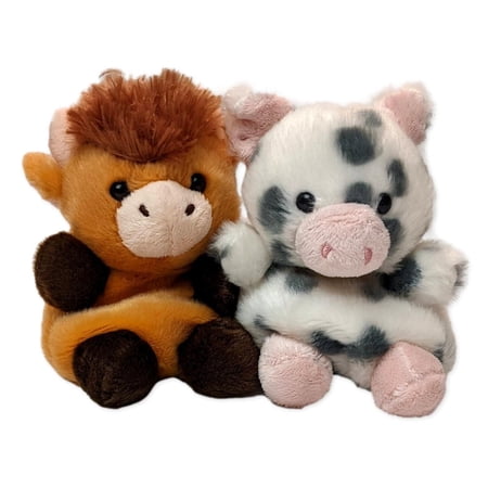 Set of 2 HUBERT HIGHLAND COW & PIGGLES PIG Palm Pals 5" Stuffed Plush, Aurora