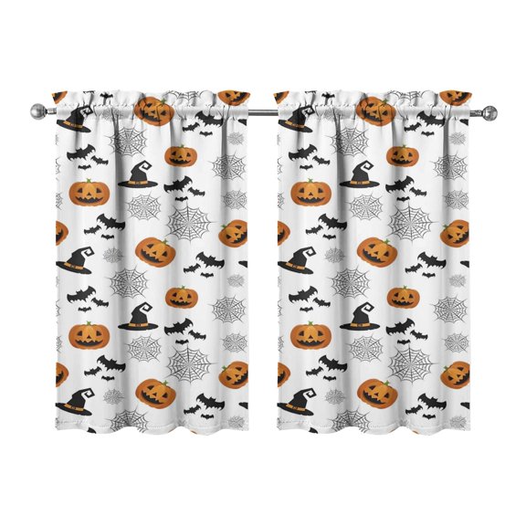 Set of 2 Halloween Caf Curtains with Witch and Cobweb Illustration, Vintage Style Rod Pocket Tier Curtains 27.5x39in(70x99cm)Kitchen Curtains