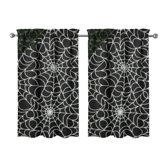 Set of 2 Halloween Tier Curtains with Witch and Bat Pattern, Spooky Cute Semi-Sheer Caf Curtains for Small Windows 27.5x39in(70x99cm)Kitchen Curtains