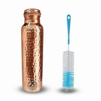 Set of 2 Hammered Pure Copper Water Bottle 950 ml with Cleaning Brush For Ayurveda Health Benefits