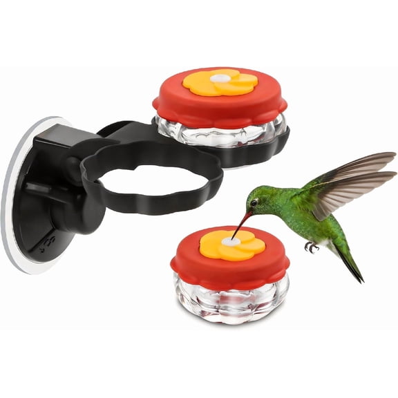 Set of 2 Handheld Hummingbird Feeders New Upgraded Mini Glass Style with Window Mount Suction Cup, Convenient for Outdoor Use & Window Display, Red