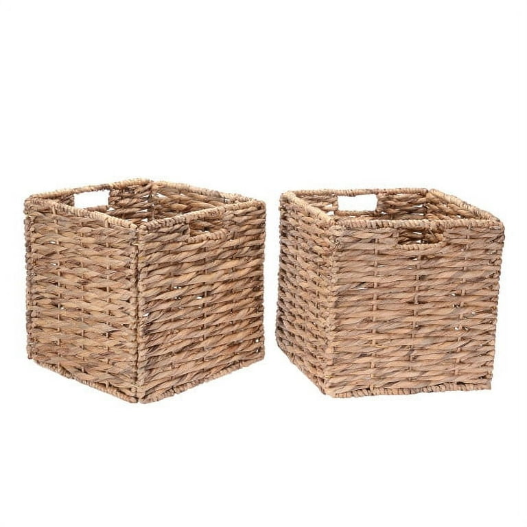 Set of 2 Handmade Wicker Baskets 12 Inch Square Foldable Storage